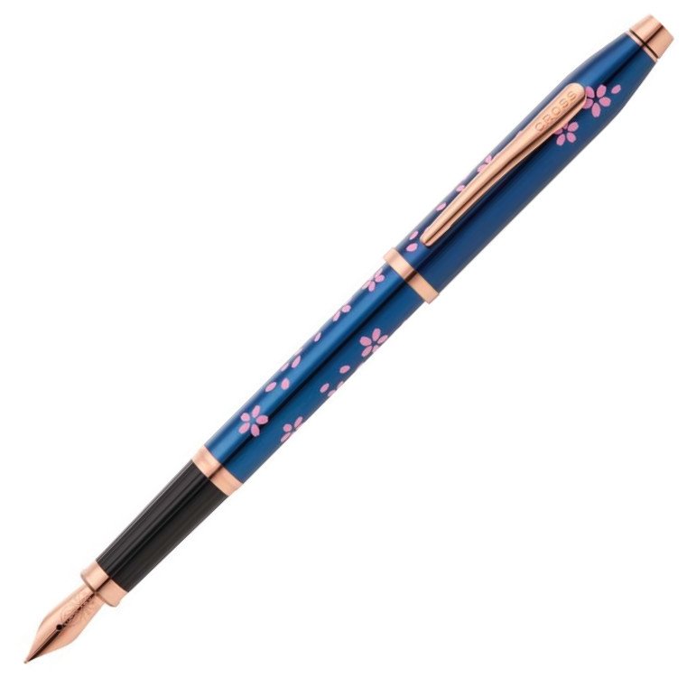 Cross Century II Cherry Blossom Translucent Blue Lacquer with Polished Rose Gold Fountain Pen