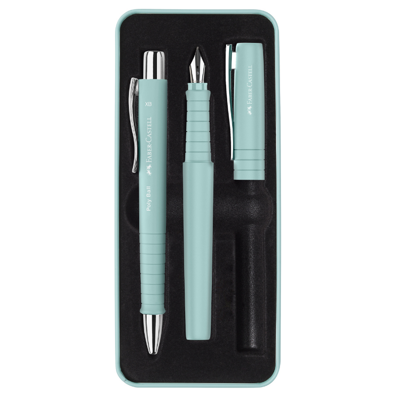 Faber-Castell Poly Caribic Blue Fountain Pen & Ballpoint Pen Set