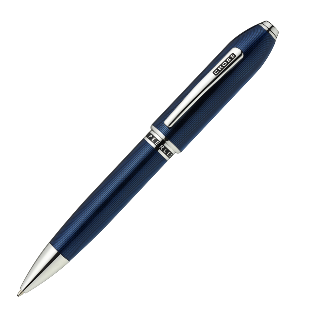 Cross Peerless Polished Translucent Cobalt Blue Engraved Diamond Pattern with Chrome Trim and Swarovski Crystal Ballpoint Pen