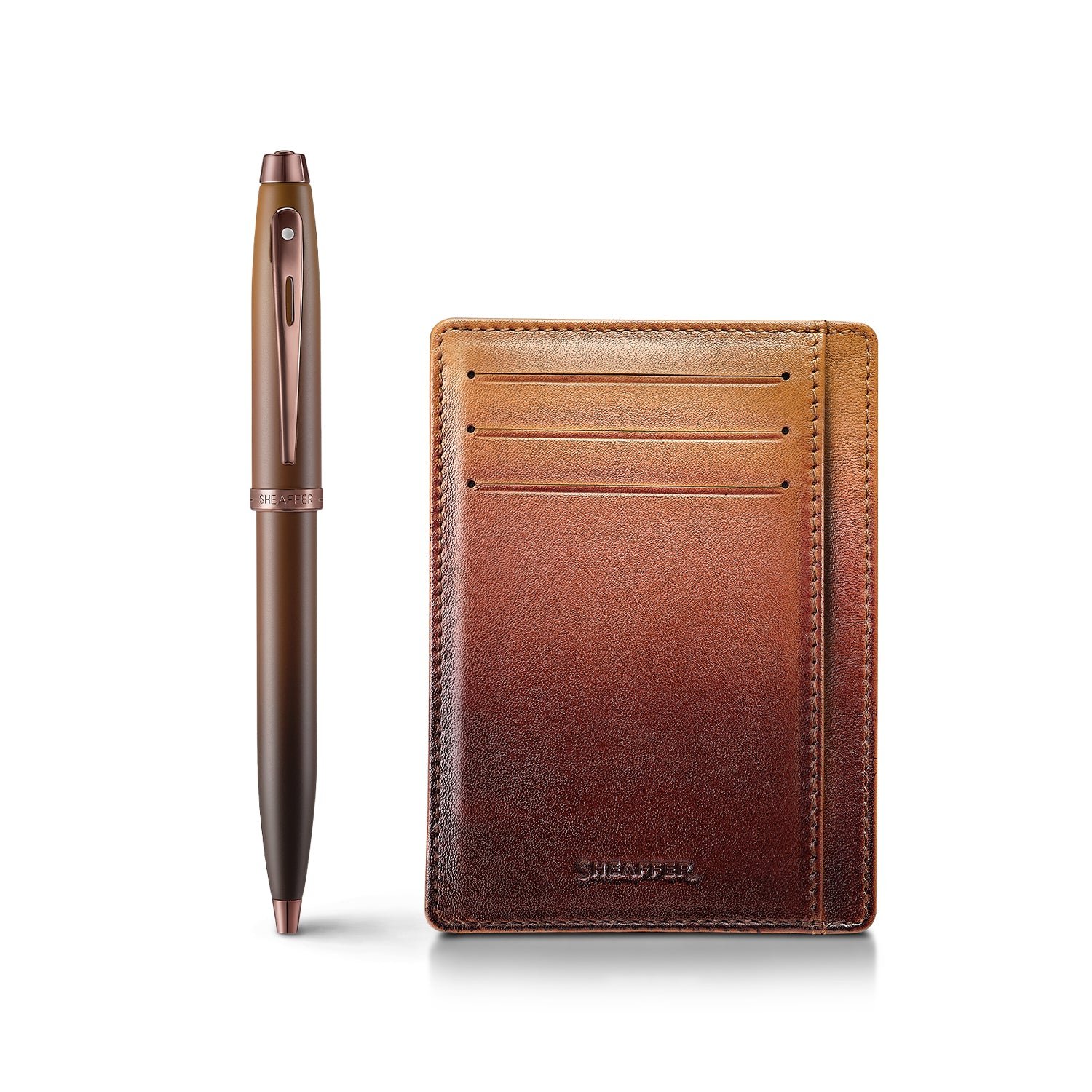 Sheaffer 100 Coffee Ballpoint Pen & Card Holder Gift Set - Image 2