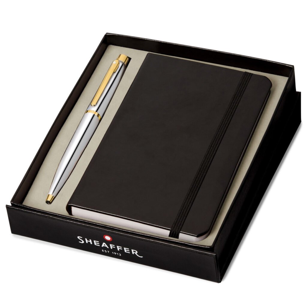 Sheaffer VFM Polished Chrome with Gold Trim Ballpoint Pen with A6 Notebook