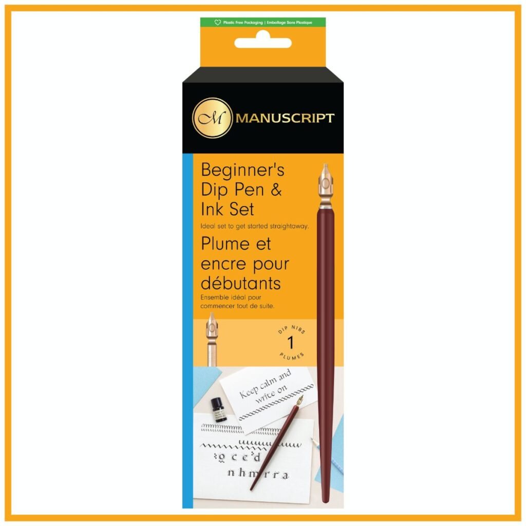 Manuscript with Holder & Black Ink Dip Pen Round Hand Nib Set