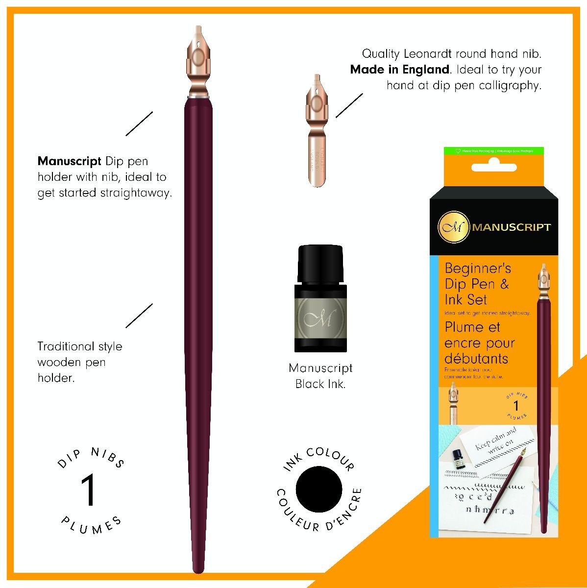 Manuscript with Holder & Black Ink Dip Pen Round Hand Nib Set - Image 3