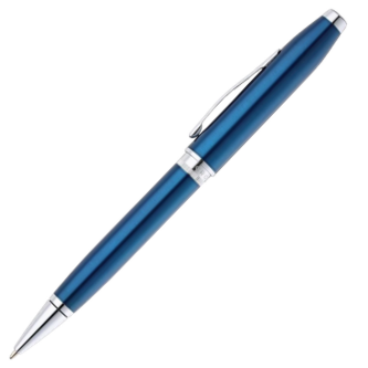 Cross Foundry Glossy Translucent Blue Lacquer with Polished Chrome Trim Ballpoint Pen