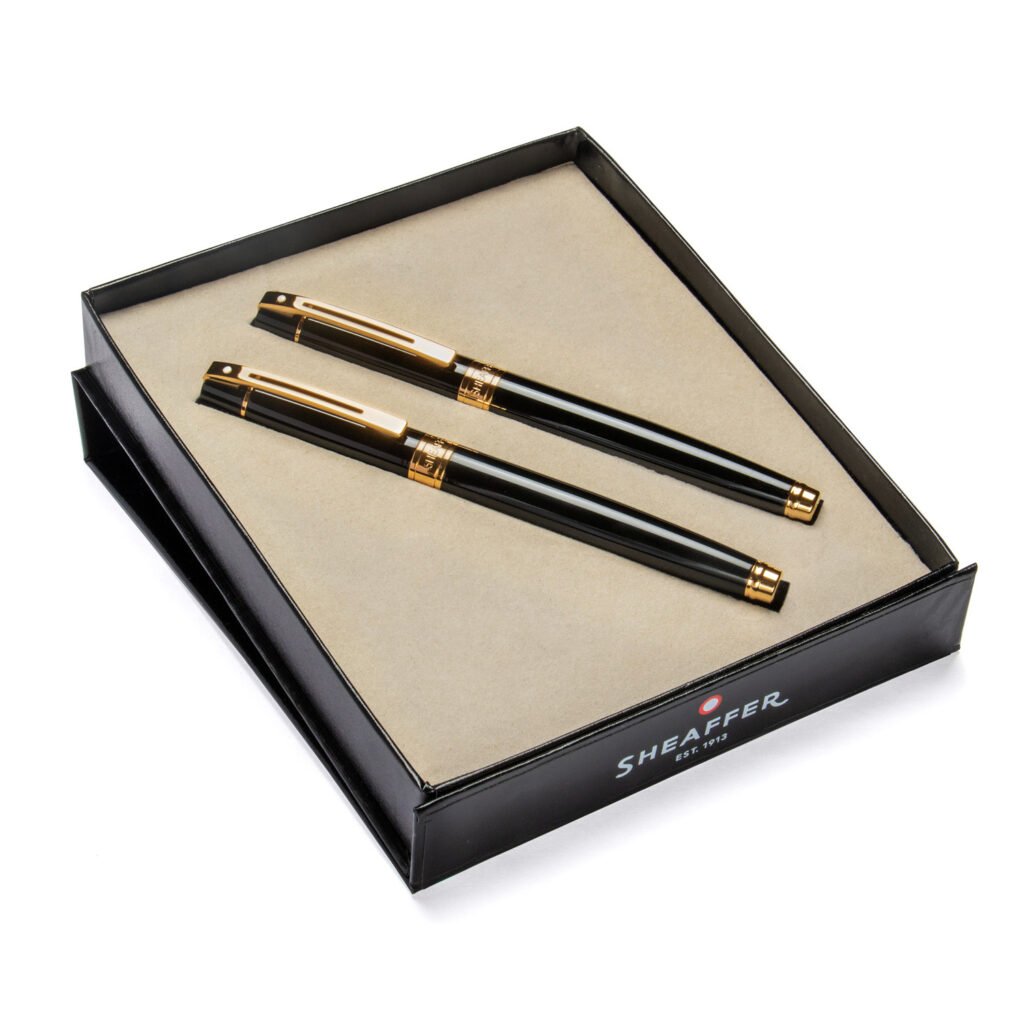 Sheaffer 300 Glossy Black Gold Trim RB & FP Gift set