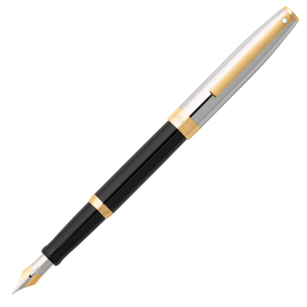 Sheaffer Sagaris Glossy Black Barrel with Chrome Cap Gold Trim Fountain Pen